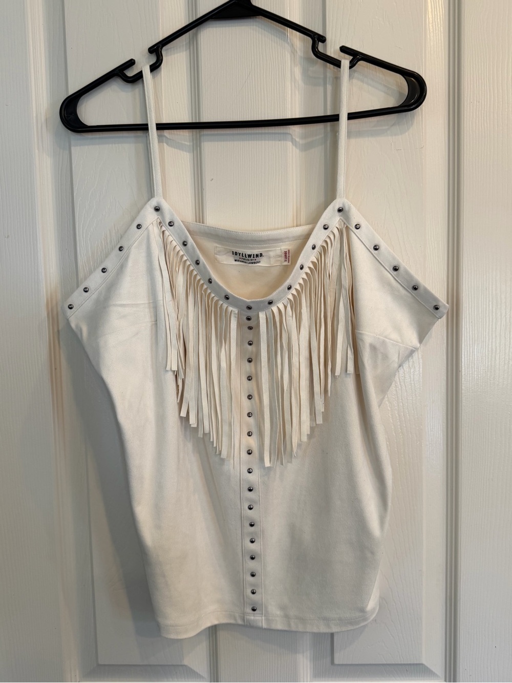 Cream Fringe Studded Faux Suede Country Tank Top by Idyllwind, XL